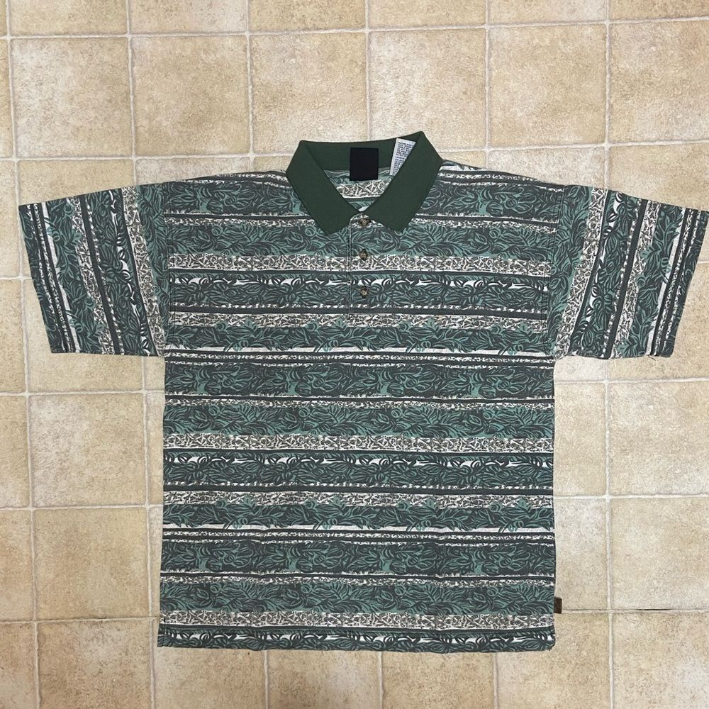 Bugle Boy Forest Green Leaf Print Polo Size XL